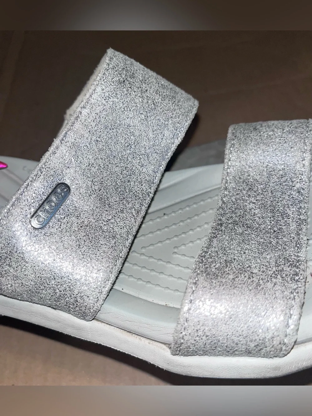 Crocs Women's Capri Dual Strap Sandals Metallic Silver Comfort Slide Size 9
